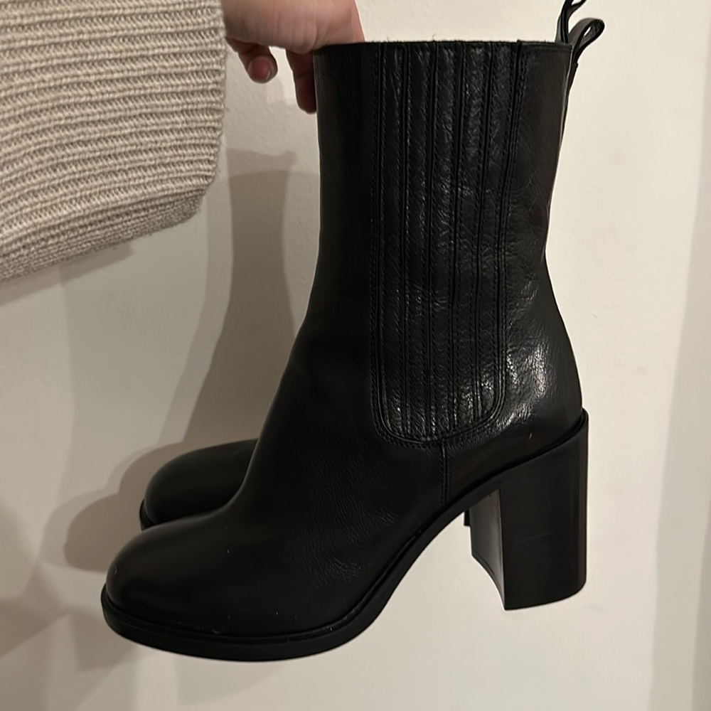 NWB No.6 Round toe leather heel boot 9.5 Black - Picture 2 of 12